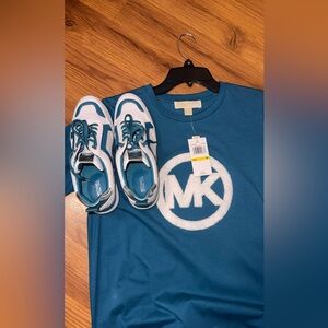 Michael Kors Teal T-Shirt and Sneakers Set (new) size 7.5.& M